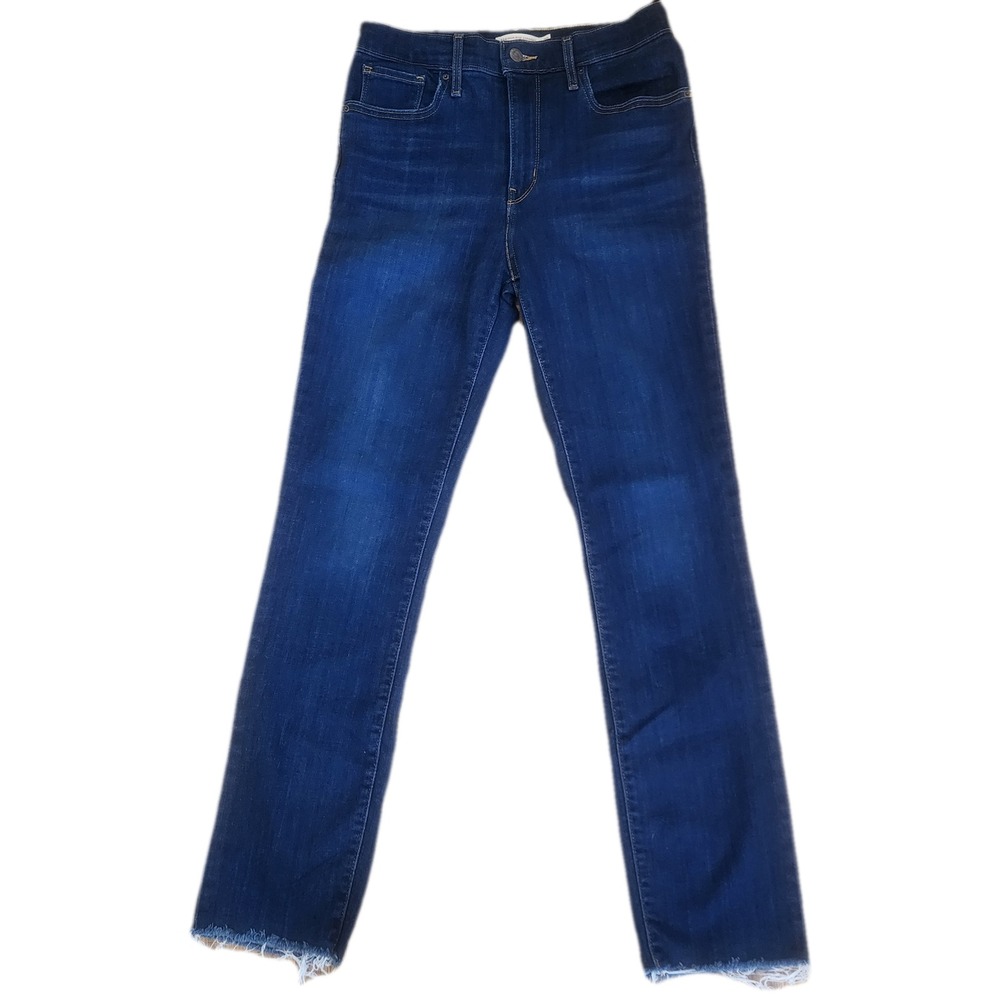 Levi's 724 High Rise Straight Jeans W29 L32 Dark Wash Raw Hem